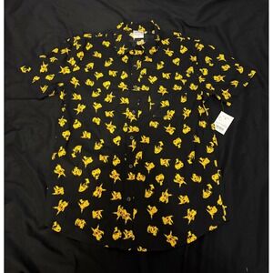Pokemon Pikachu Mens Small Black Short Sleeve Button Down Shirt All Over Print